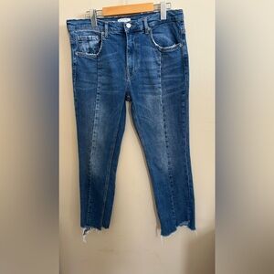 Zara Women's Distressed Front seam Blue Skinny Cropped stretch Jeans